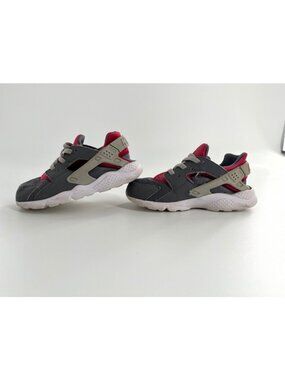 Nike Huarache Run Boy's 10 Youth Gray Red Running Sneakers